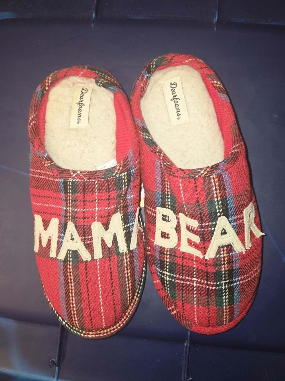 Dearfoams 'Mama Bear' Red Plaid Slippers
